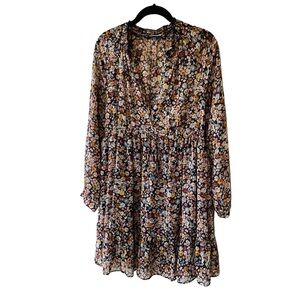 Zara Long Sleeve Floral Mini Dress Size Medium Multicolor Boho